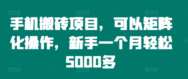 手机搬砖项目，可以矩阵化操作，新手一个月轻松5000多|赚多多