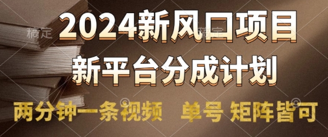 2024风口项目，新平台分成计划，两分钟一条视频，单号 矩阵皆可操作轻松上手月入9000+|赚多多