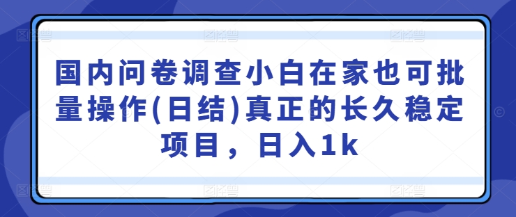 国内问卷调查小白在家也可批量操作(日结)真正的长久稳定项目，日入1k【揭秘】|赚多多