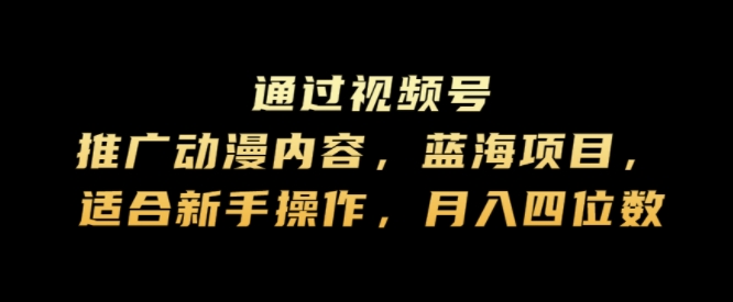 通过视频号推广动漫内容，蓝海项目，适合新手操作，月入四位数|赚多多