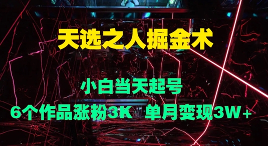 天选之人掘金术，小白当天起号，6个作品涨粉3000+，单月变现3w+|赚多多