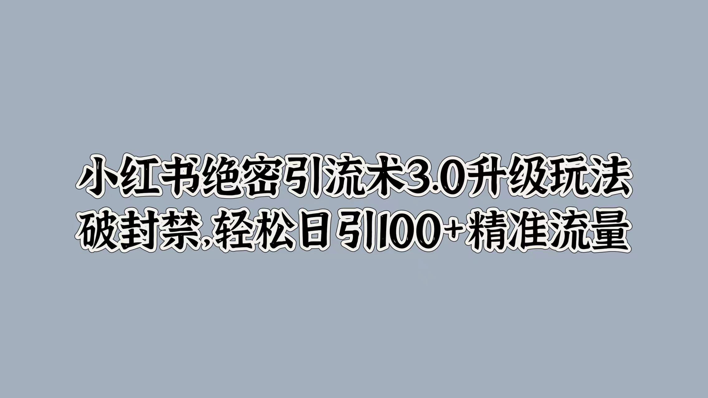 小红书绝密引流术3.0升级玩法，破封禁，轻松日引100+精准流量|赚多多