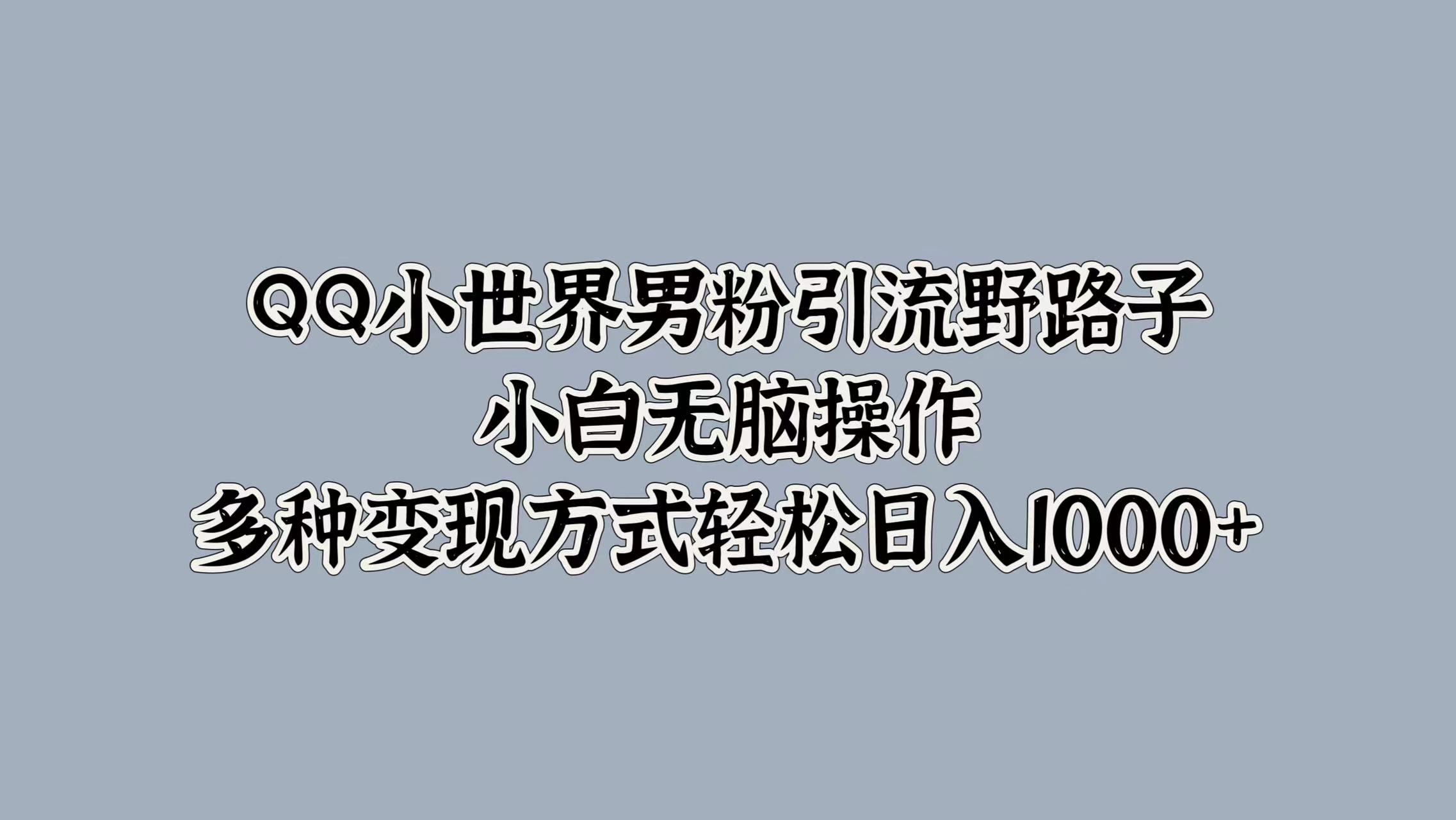 QQ小世界男粉引流野路子，小白无脑操作，多种变现方式|赚多多