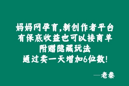 妈妈网孕育，新创作者平台，有保底收益也可以接商单|赚多多