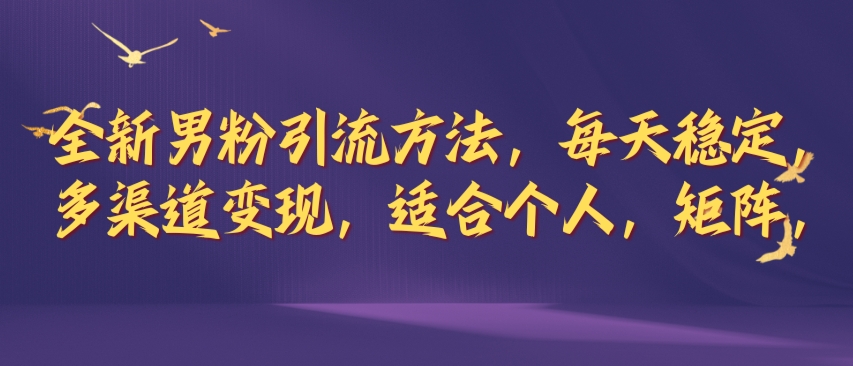 全新男粉引流方法，每天稳定加人，适合个人，矩阵，多渠道变现|赚多多