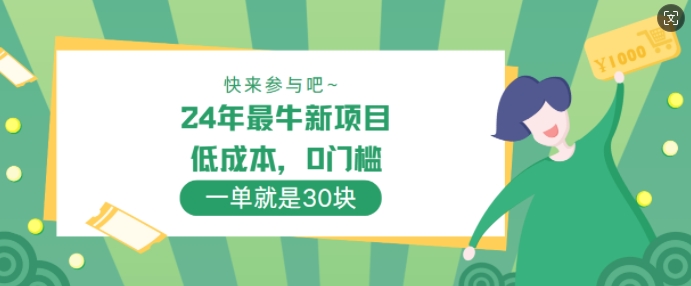 24年最牛新项目，低成本，0门槛 ，一单就是30块，轻松月入1w|赚多多