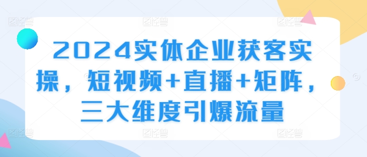 2024实体企业获客实操，短视频+直播+矩阵，三大维度引爆流量|赚多多