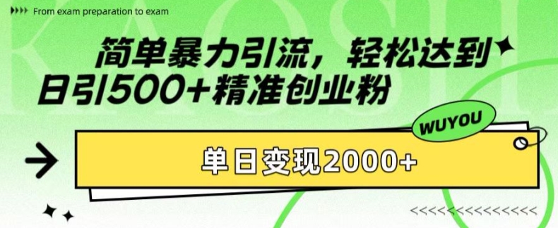 简单暴力引流，轻松达到日引500+精准创业粉，单日变现2k【揭秘】|赚多多