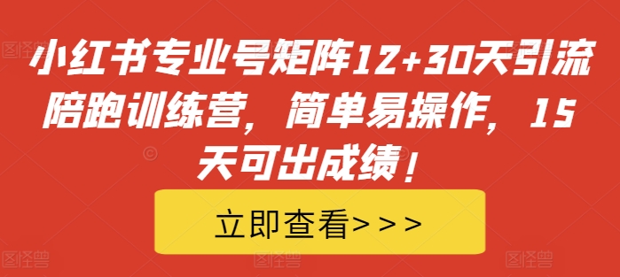 小红书专业号矩阵12+30天引流陪跑训练营，简单易操作，15天可出成绩!|赚多多