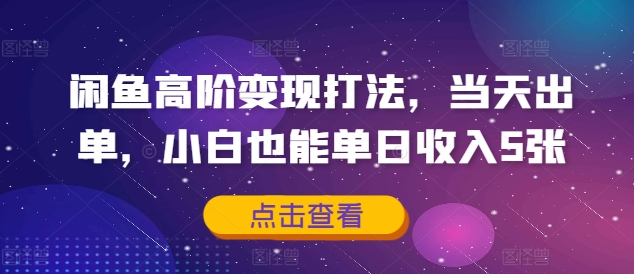 闲鱼高阶变现打法，当天出单，小白也能单日收入5张|赚多多