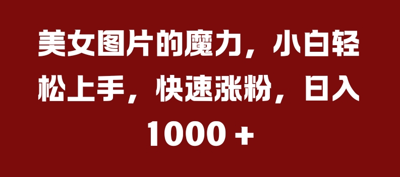 美女图片的魔力，小白轻松上手，快速涨粉，日入几张【揭秘】|赚多多