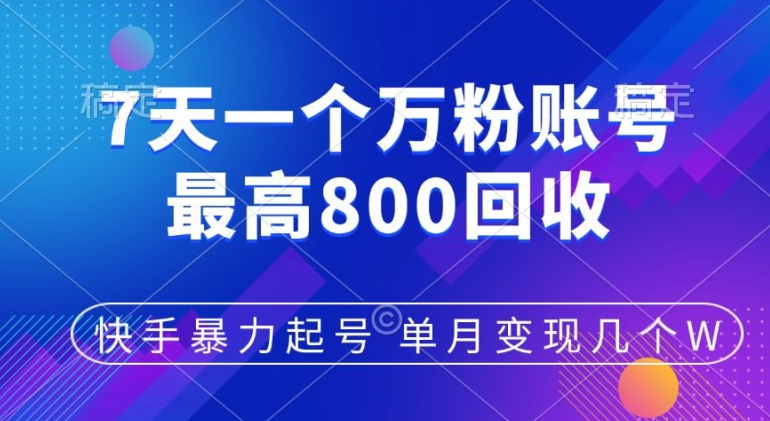 快手暴力起号，7天涨万粉，小白当天起号，多种变现方式，单月变现几个|赚多多