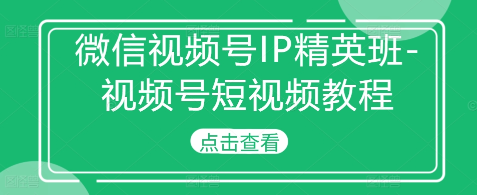 微信视频号IP精英班-视频号短视频教程|赚多多